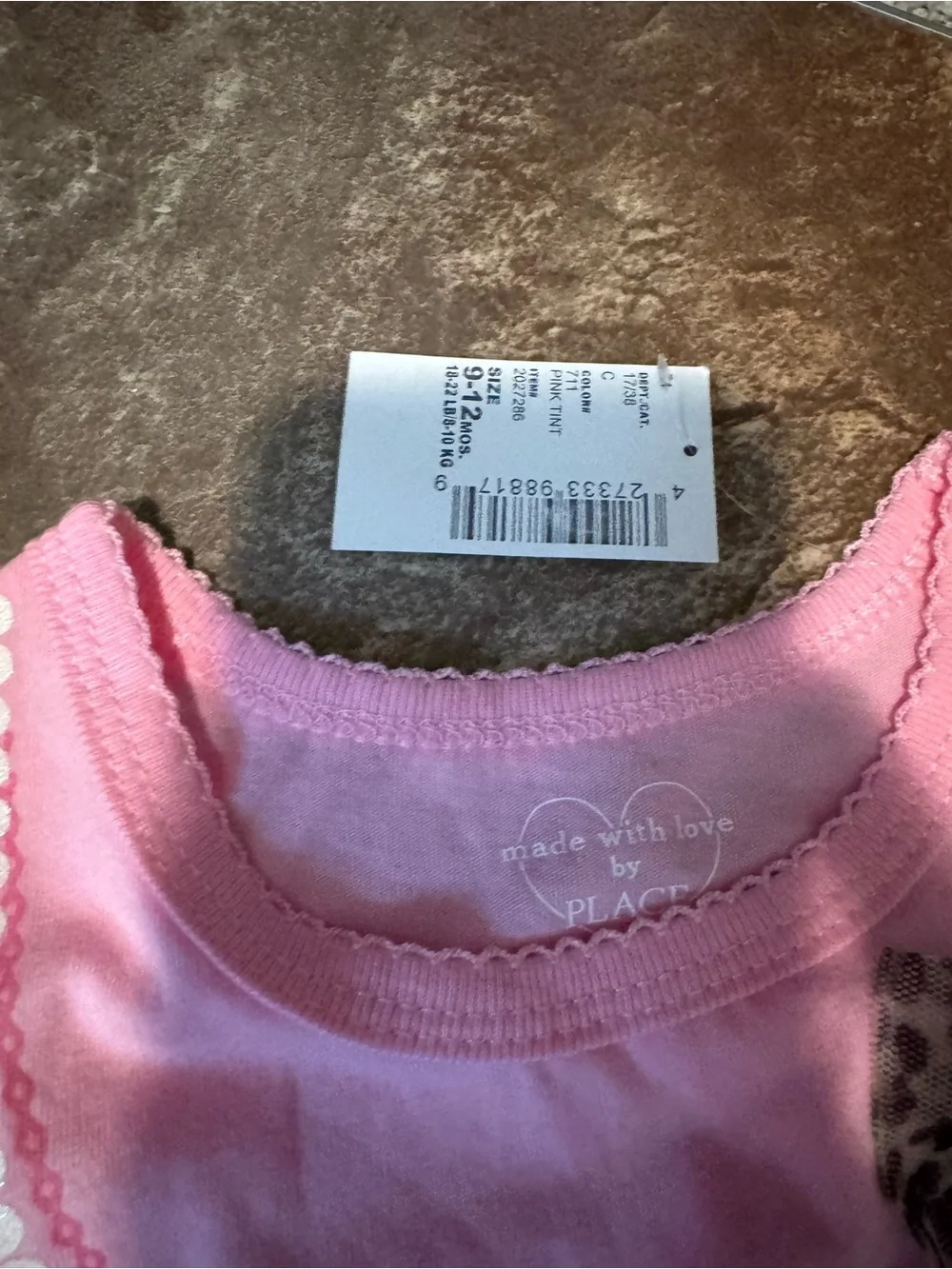 NWT 9-12 mth Pink Pearl-Print Top with Leopard Skirt connected to cream leggings